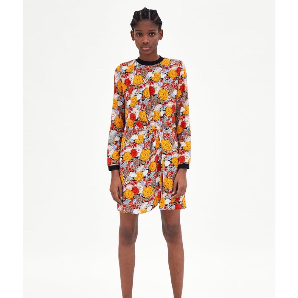 NWT! Zara Print Dress W/ Ribbed Trims - Size Small